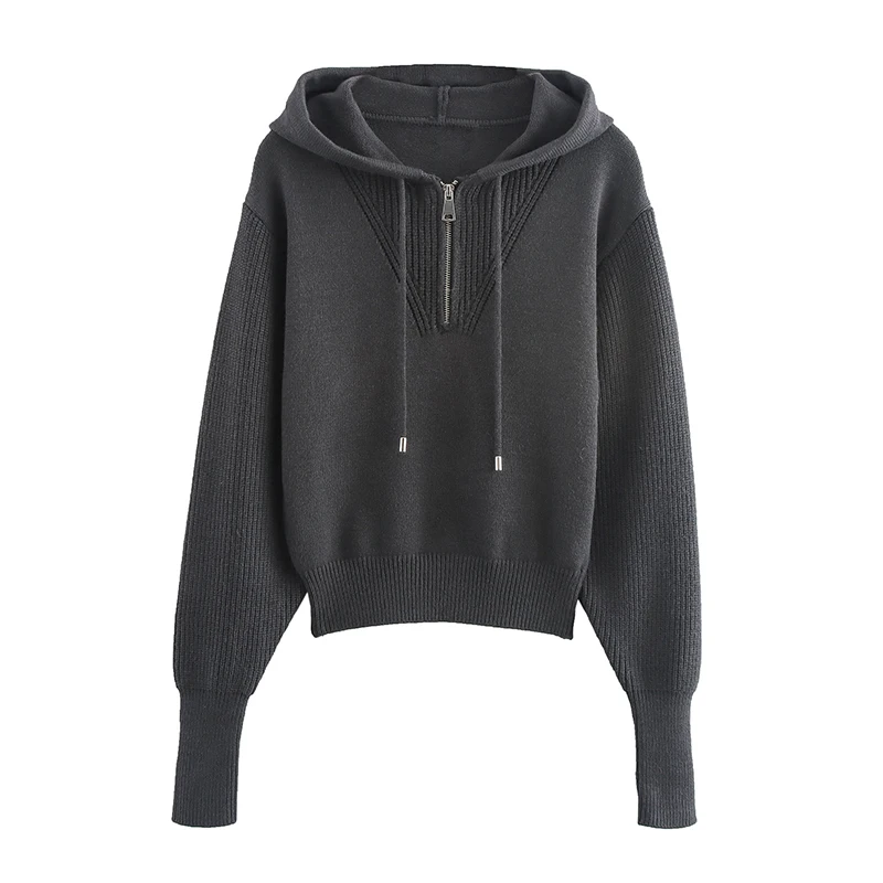 Женские вязаные пуловеры с длинным рукавом и капюшоном осенне-зимние