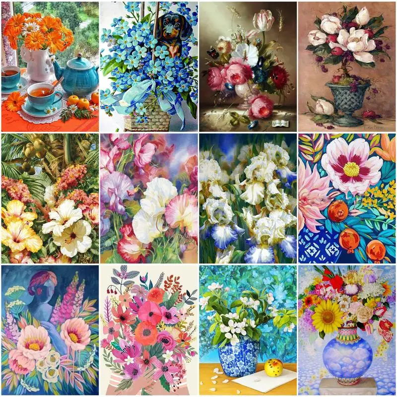 GATYZTORY Oil Paint By Numbers Beautiful Flower Vase Drawing On Canvas Painting By numbers DIY Painting Home Decor 60x75cm