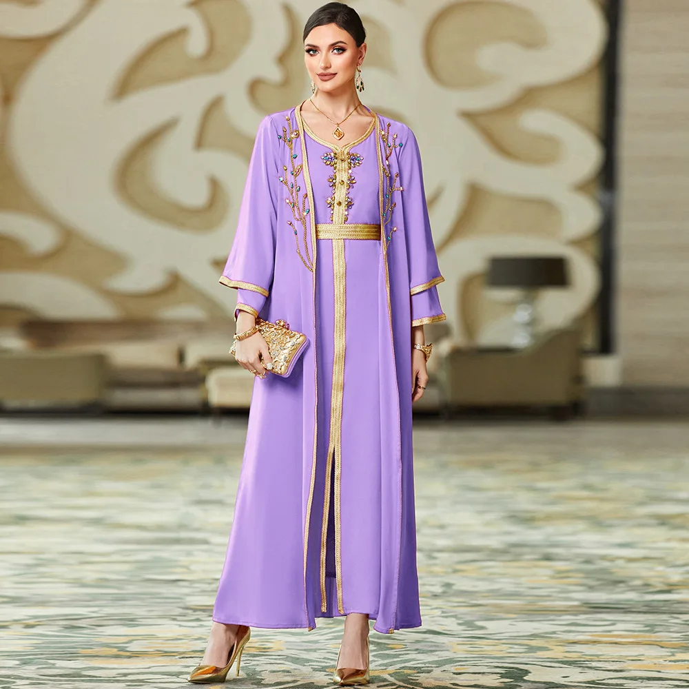 New Arabian Rhinestone Dress Elegant Two-piece Dress Middle East Fashion Muslim Sets Turkish Dresses Islamic Clothing for Women