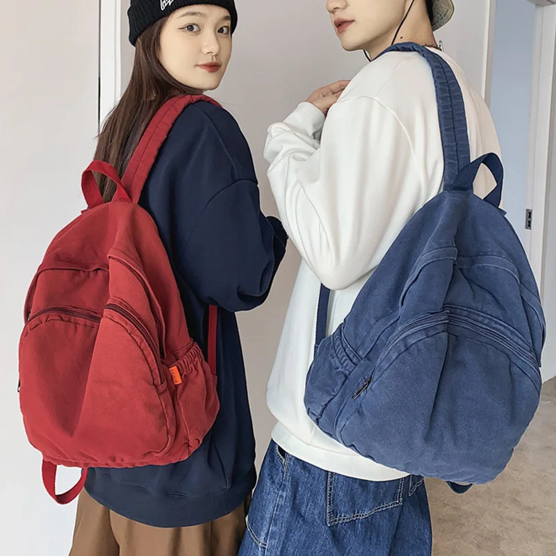 Vintage Canvas Japanese backpack Lazy Style teen school backpack Solid Large school bags for boys Casual Big backpacks for girls