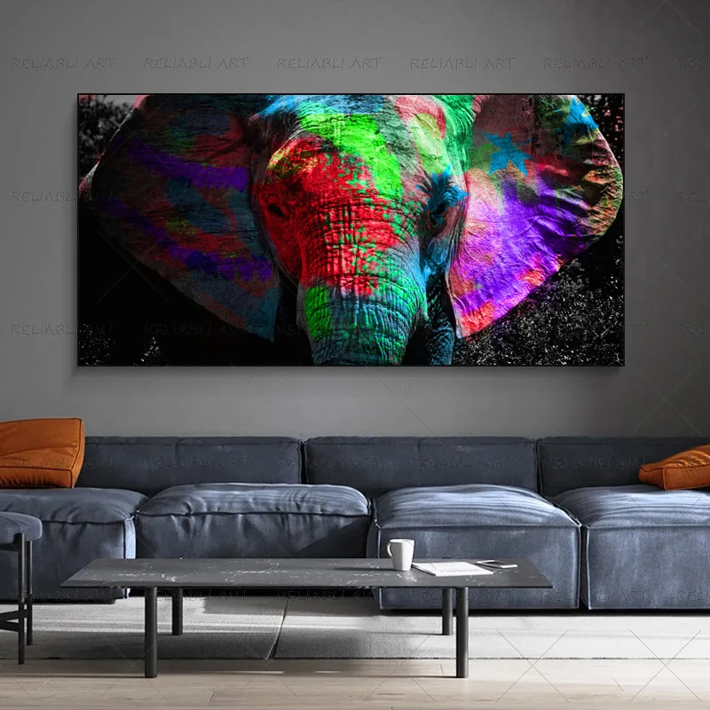 Красочный Слон искусственная картина маслом напечатанная на холсте настенные
