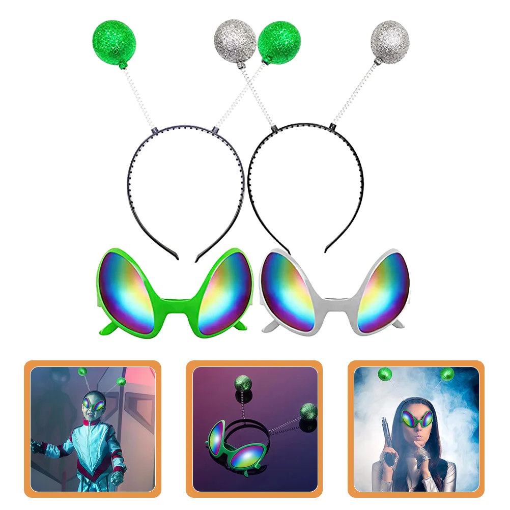 

4 Pcs Christmas Party Alien Glasses Cosplay Hairband Plastic Festival Sunglasses Halloween Clothes Color Film