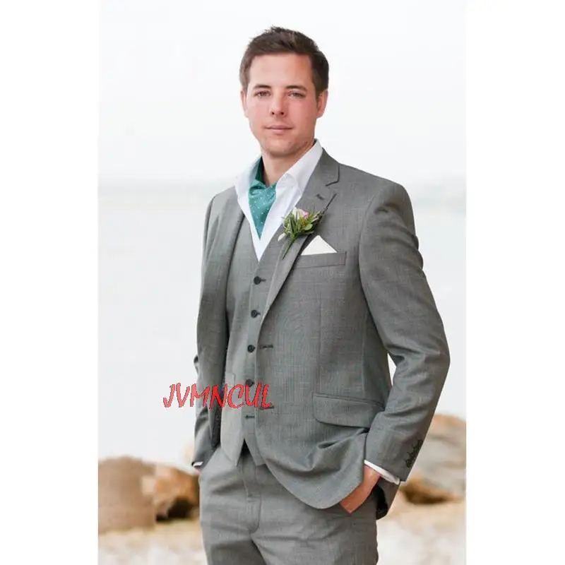 

2022 Best Man light gray Suit Mens Suits Fashion men Suit Wedding Groom Tuxedos Blazers(jacket+pant+vest)