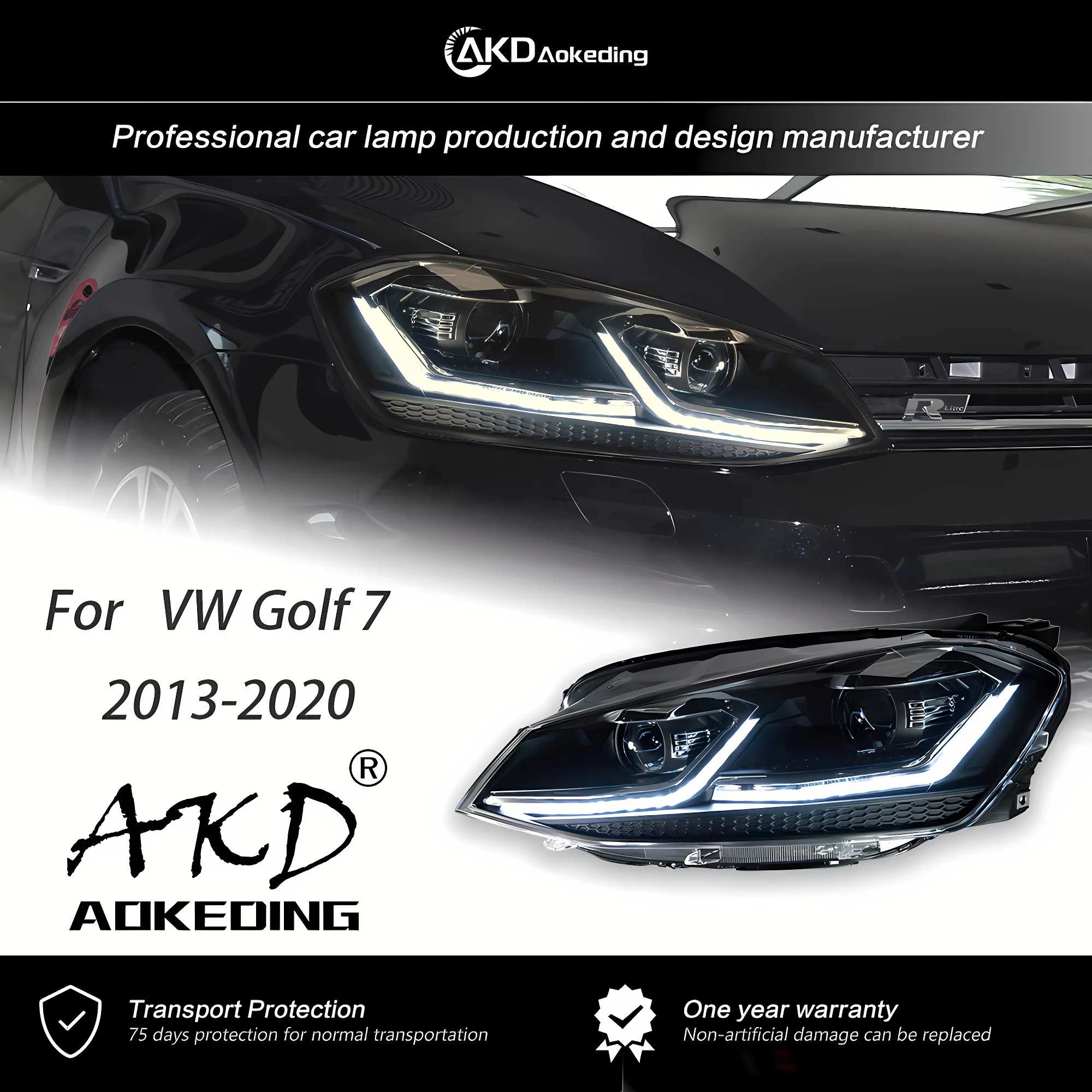 Налобная лампа AKD для VW Golf 7 MK7 2013-2020 7.5R дизайн линии DRL Hid динамический сигнал