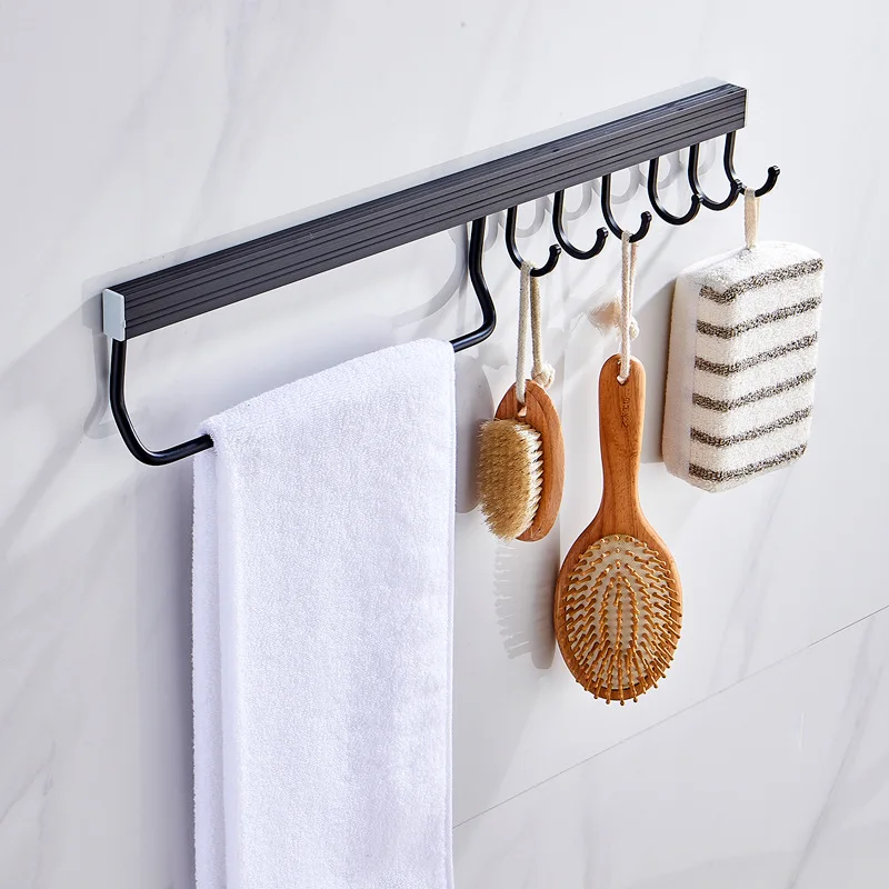 

No punching hook, wall, kitchen, black space aluminum, multifunctional creative towel rack, bathroom row hook, clothes hook