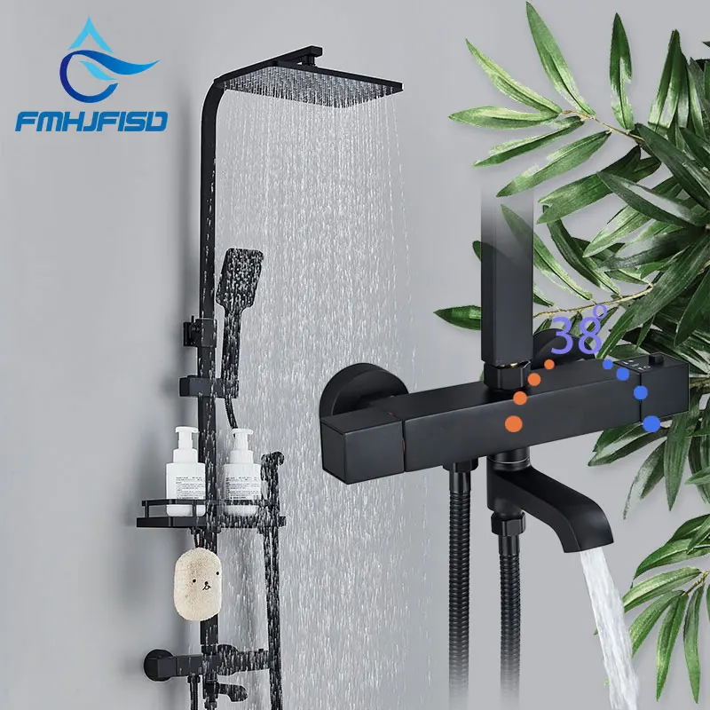 

Thermostatic Shower Set Faucet Rainfall Shower Head Wall Mounted Free Rotation Hot Cold Bathroom Mixer Taps Crane Bath Faucet