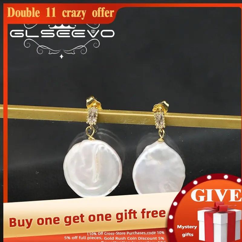 

GLSEEVO Natural Freshwater Pearls Exquisite White Zircon Drop Earrings Women Classic Ethnic Style Luxury Indian Jewelry GE1174C
