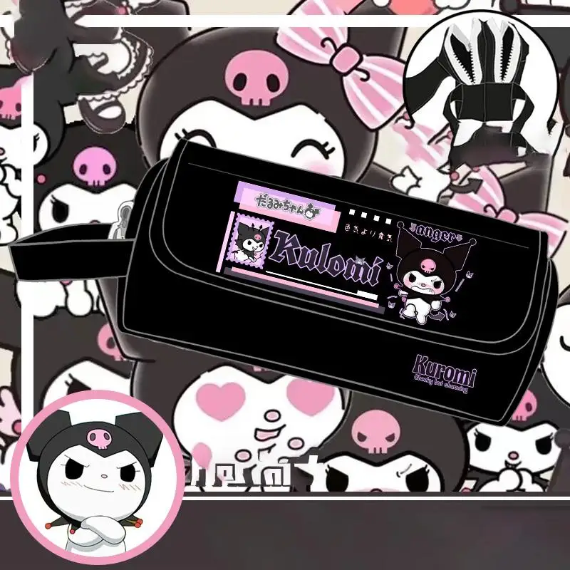 

Sanrioed Kuromi Cartoon Simple Large-Capacity Pencil Case Cute Anime Peripherals Canvas Student supplies Stationery Bag Girl