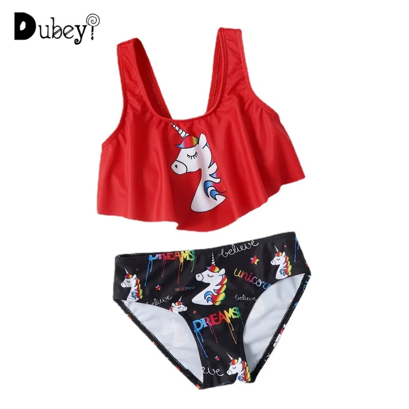 

Unicorn Swimsuit for Girls 1yrs To 6yrs Fashion Children Backless Strappy Swimwear Ruffles Two Pieces Bathing Suit Bikinis