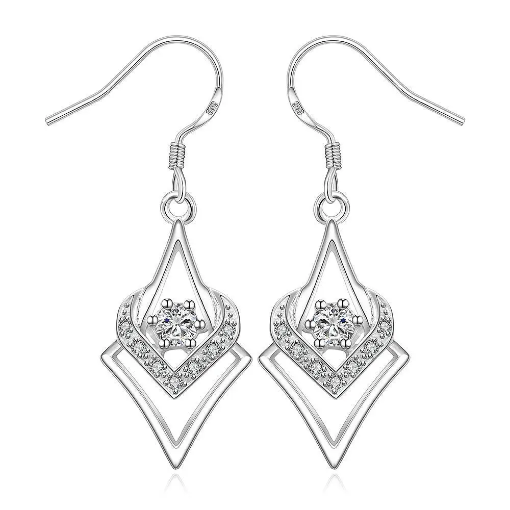 

factory Wholesale price Silver drop Dangle Earrings for Women Wedding Lady Earrings Zircon Jewelry Crystal noble cute nice