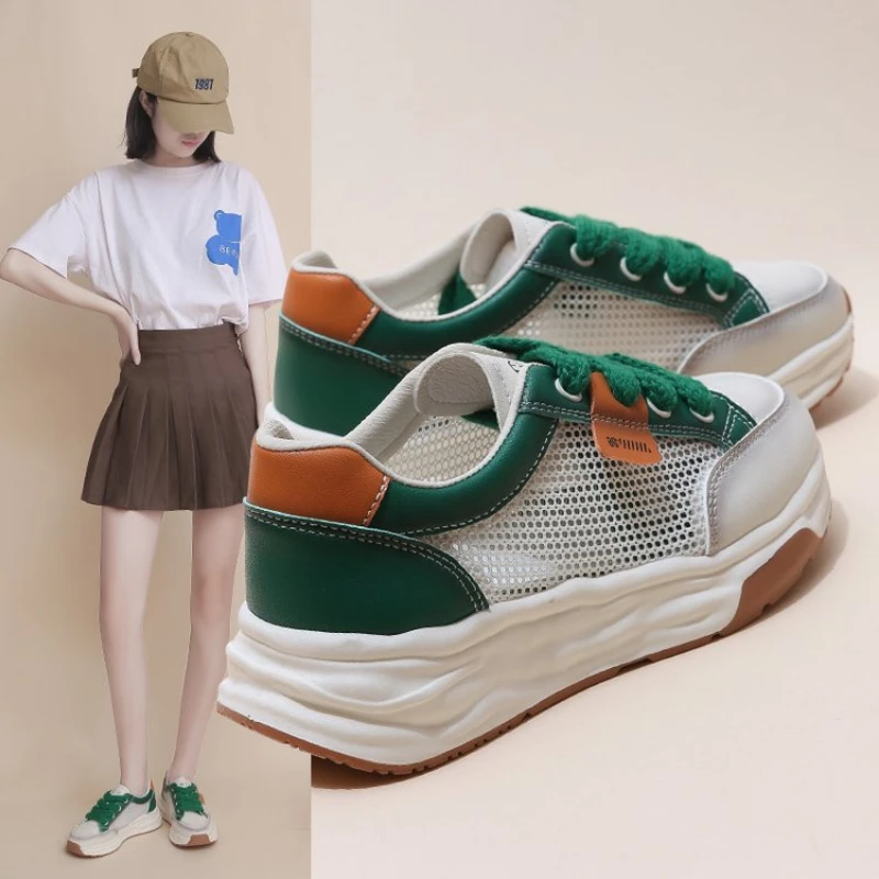 

new fashion hollow out breathable single mesh thick soled sports dad shoes