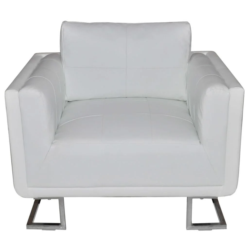 

Luxury Leather Cube Armchair White with Chrome Feet