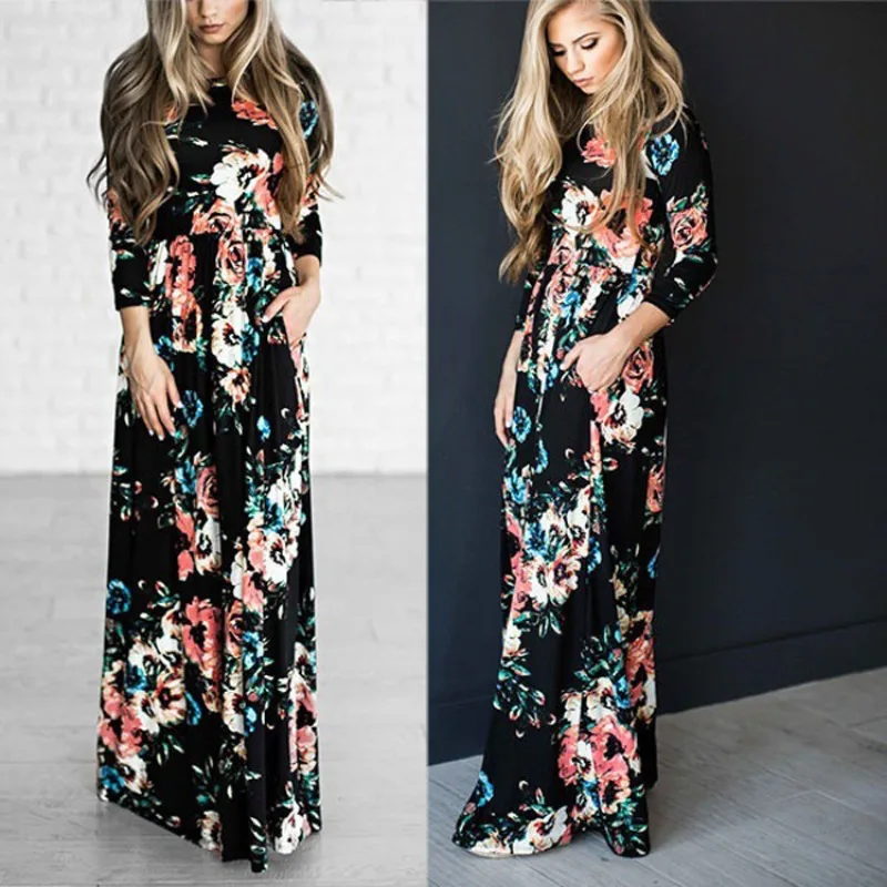 

Summer Maxi Dress Women 2022 Pink Floral Print Boho Beach Dress Ladies Evening Party Long Dress Sundress Vestidos 3XL