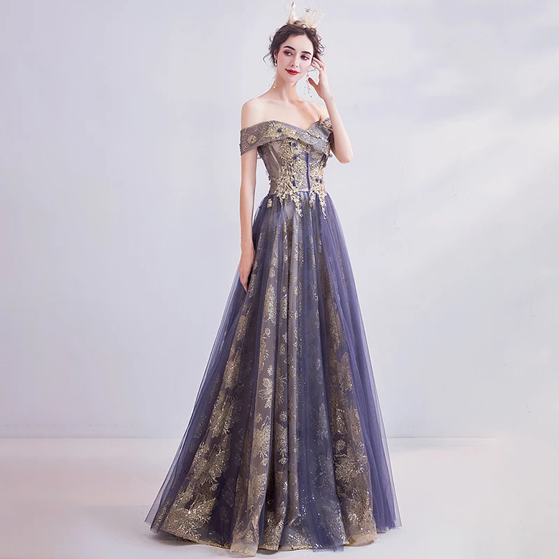 

Evening Dress Sequins Appliques Boat Neck Floor-Length Elegant Short Sleeves Lace Up A-Line Plus Size Women Formal Gowns TS080