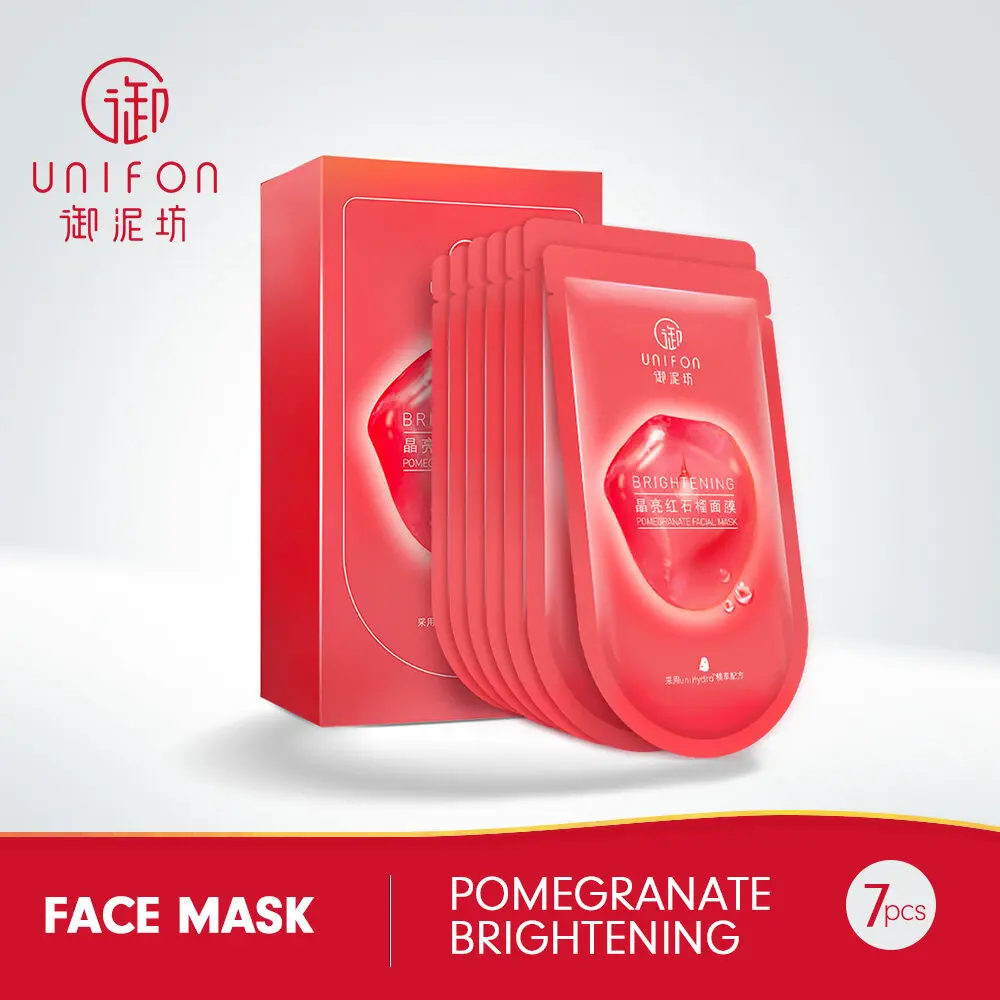 

Unifon Red Pomegranate Hydrating Moisturizing Brightening Basic Skincare Set 7pcs Facial Mask/100ml Cleanser/120ml