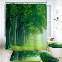forest flower shower curtains chinese style bathroom accessories partition waterproof 12 hooks bath curtain rugs and mat set