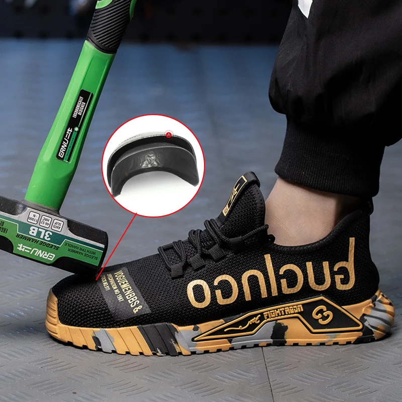 

Ботинки мужские летние, страхование труда, защита от ударов и ударов, проникающие в воздух летающие тканые защитные ботинки для мужчин