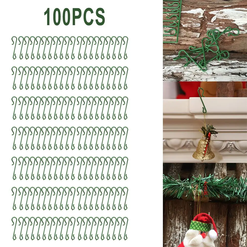

100 Pcs Couple Christmas Bauble Ornament Hooks S-Shaped Metal Hanger For Christmas Tree Door Decor Materials14.5x4.5cm Green