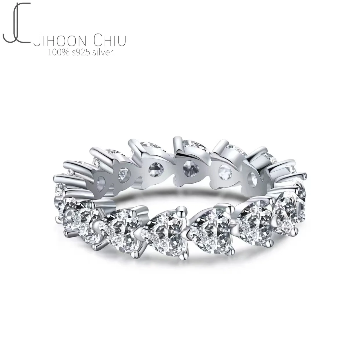 

Popular S925 Sterling Silver Ring women's diamond row ring temperament versatile heart-shaped diamond ring Moissanite Ring