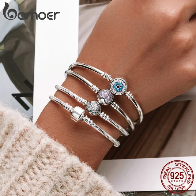Authentic 100% 925 Sterling Silver Classic Snake Chain Bangle & Bracelet for Women 2
