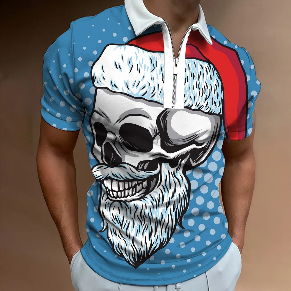 

Мужская летняя рубашка-поло с короткими рукавами, Мужская футболка на молнии, мужские топы с Санта-Клаусом, одежда для гольфа, Рождественская одежда для мужчин 2023