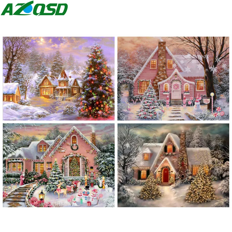 

AZQSD Diamond Painting House Winter Cross Stitch Christmas Embroidery Landscape Mosaic Handmade Full Drill Rhinestones Gift