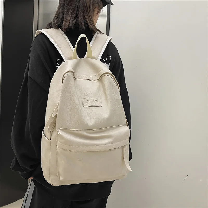 

NewWhite PU High Quality Women Man Backpack Soft Leather Backpacks Girl Designer Back Pack Laptop Bag Large Capacity Travel Bag