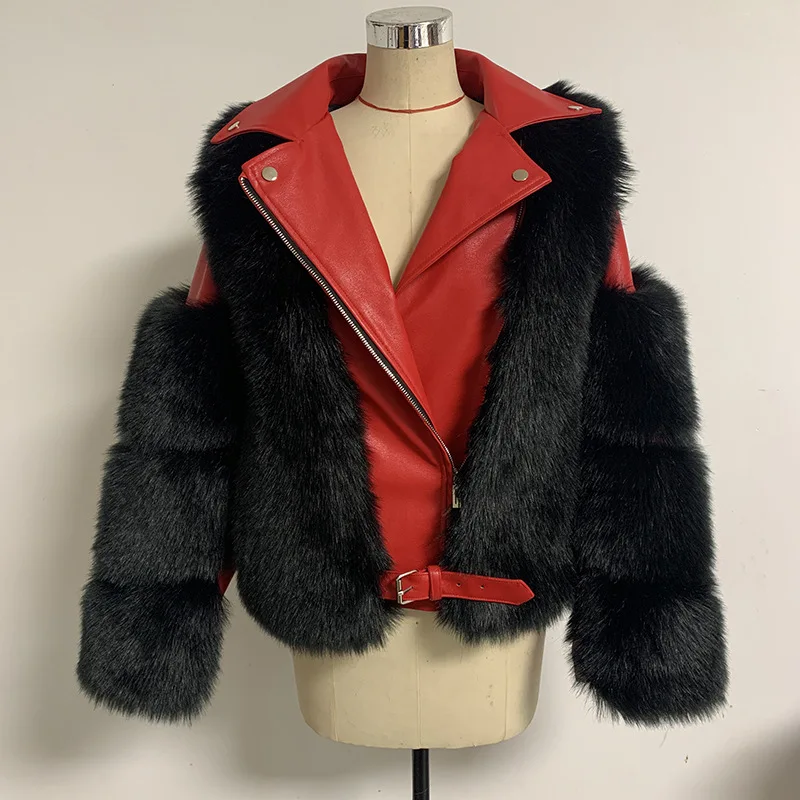 Winter female fluffy faux fox Fur coat jackets for women luxury fashion warm motorcycle imitation fox fur outwear 2022 new