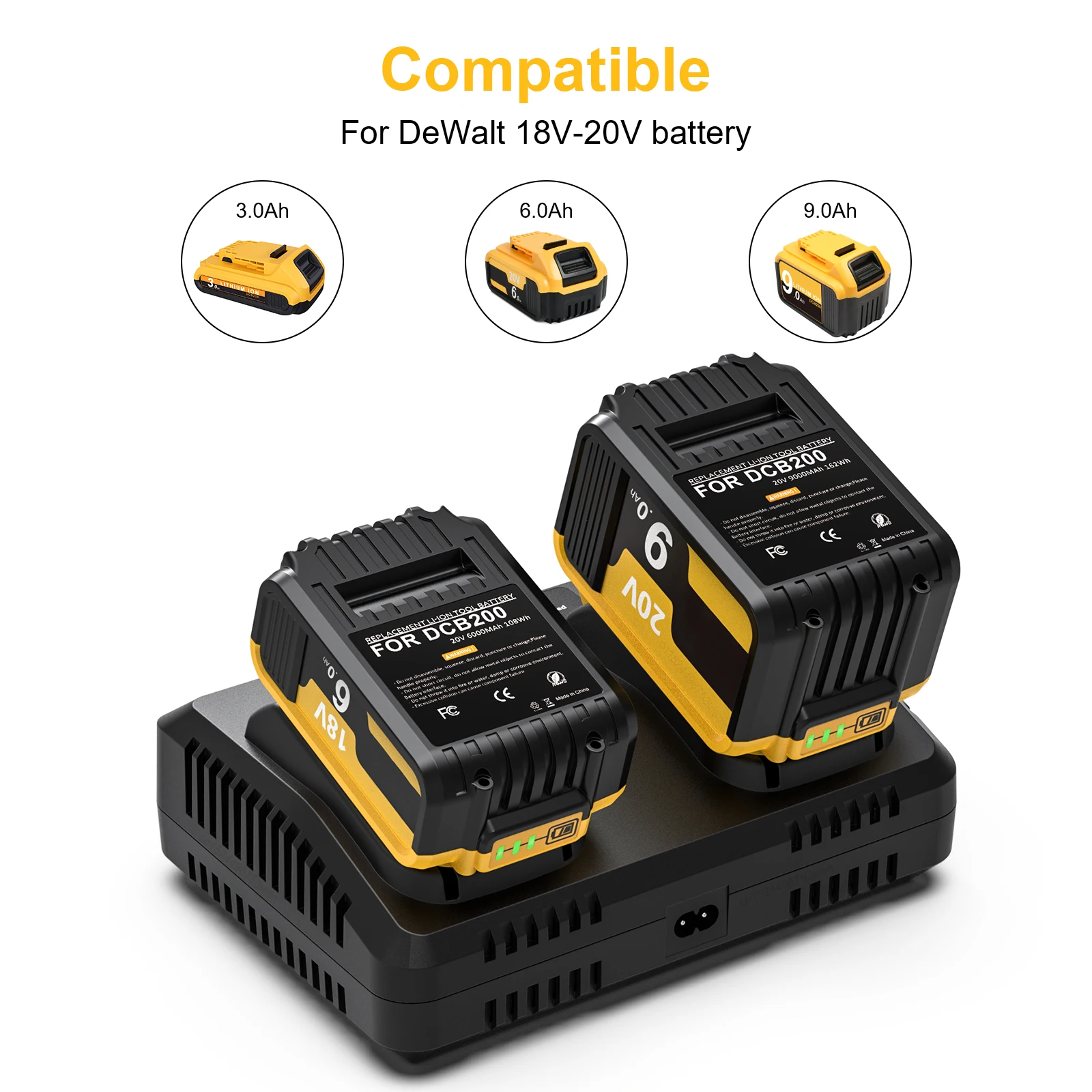 Двойное зарядное устройство 6 Ач для аккумуляторов Dewalt DCB200 DCB107 DCB105 DCB112 DCB115 DCB102