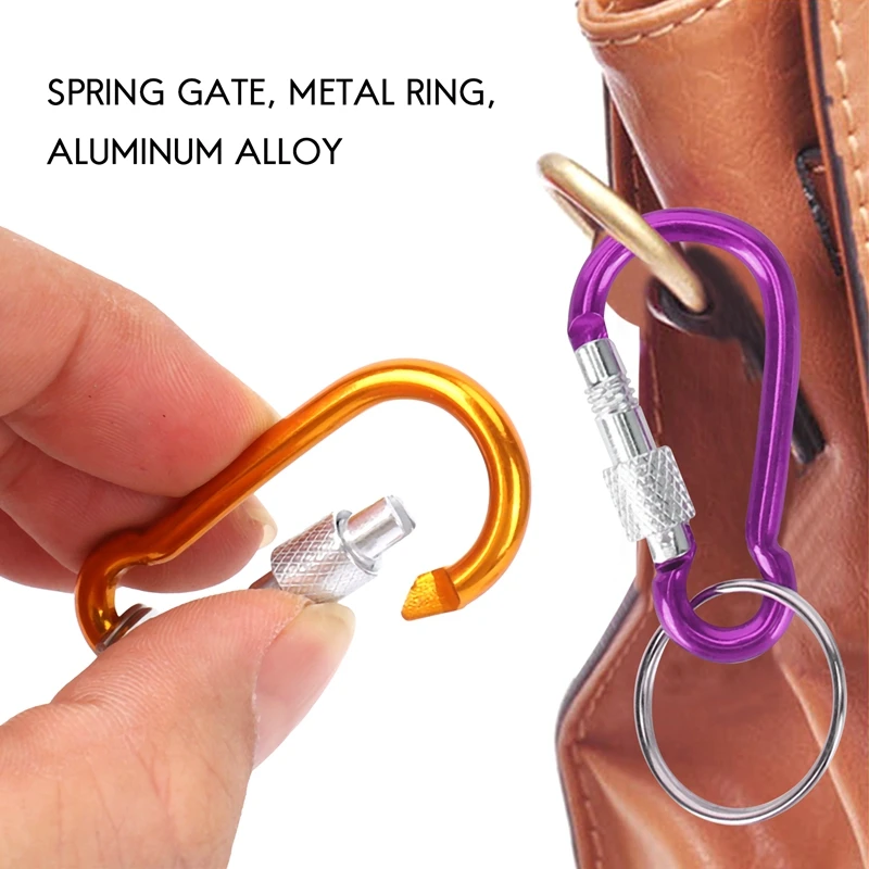 7 Pcs 5# Screw Lock Mini Multicolor Aluminum Carabiner Hook w Keyring | Key Chains