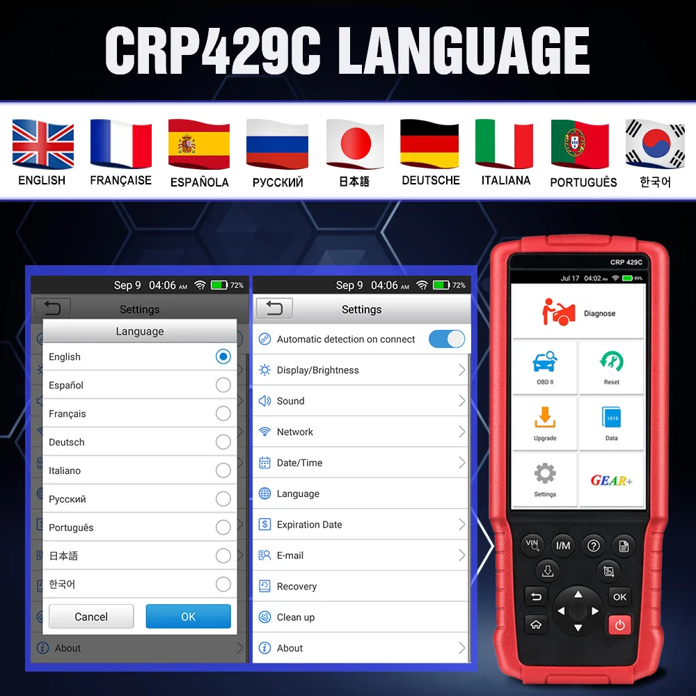 LAUNCH X431 CRP429C OBD OBD2 Code Reader Сканер для 4 системы диагностики + 11 Функция сброса CRP429