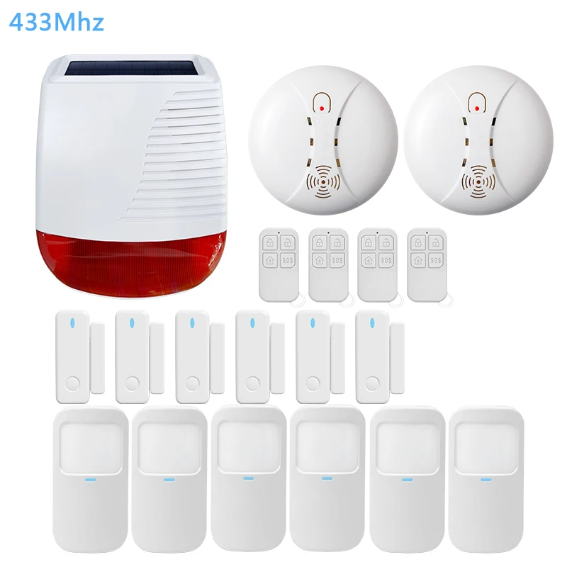 Solar Energy 433Mhz Alarm System Home Security Wireless Infrared Motion Detector Door Sensor Solar Siren Connect Alarm System