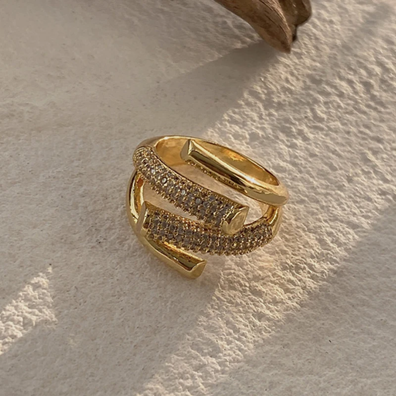 

Gold Color Multilayer Women's Ring Micro Setting Zircon Metal Cross Opening Rings for Women Gothic Girls' Luxury Party Jewelry