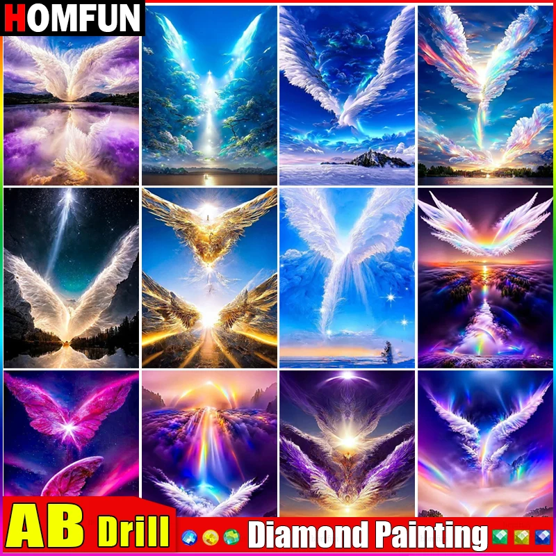 HOMFUN AB 5d алмазная живопись полная квадратная/круглая &quotкрылья ангела пейзаж&quot