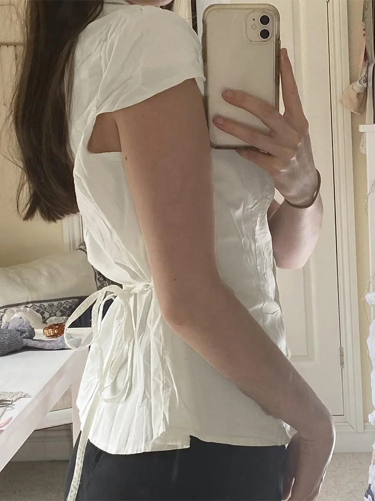 Женская Винтажная футболка в стиле Харадзюку белая Повседневная с коротким