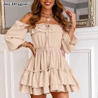 women off shoulder ruffle dress 2022 fashion spring summer solid color backless high waist mini party bridesmaid dresses skirts