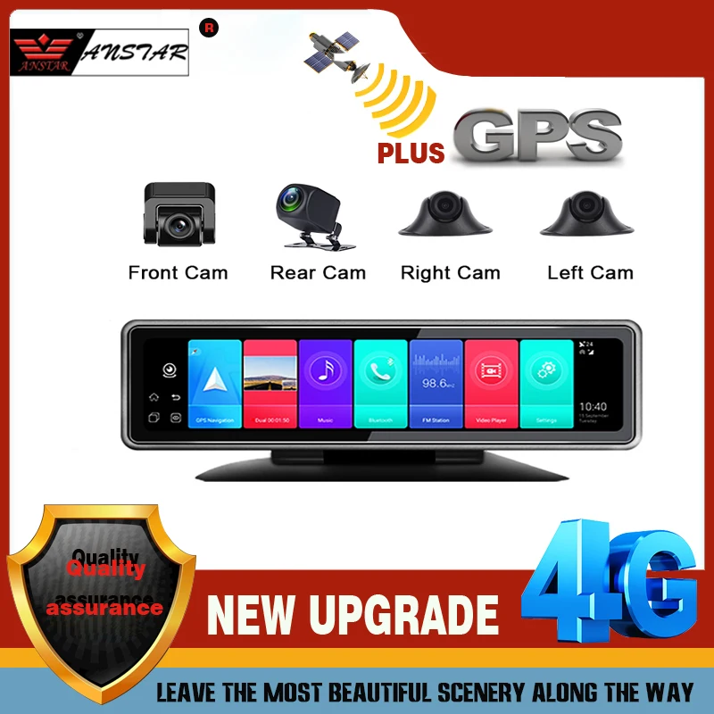 

2022Anstar 10'' Rearview Mirror DVR 4CH Cameras 2GB+32GB Car Camera 4G Android Dash Cam ADAS GPS Auto Registrar