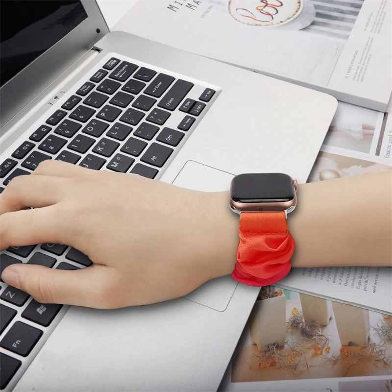 Hair Ring Creative strap For Apple Watch 44mm 45mm 49mm 41mm 40mm 38 42mm Elastic Fabric Bracelet iwatch Series Ultra 8  7 6 SE