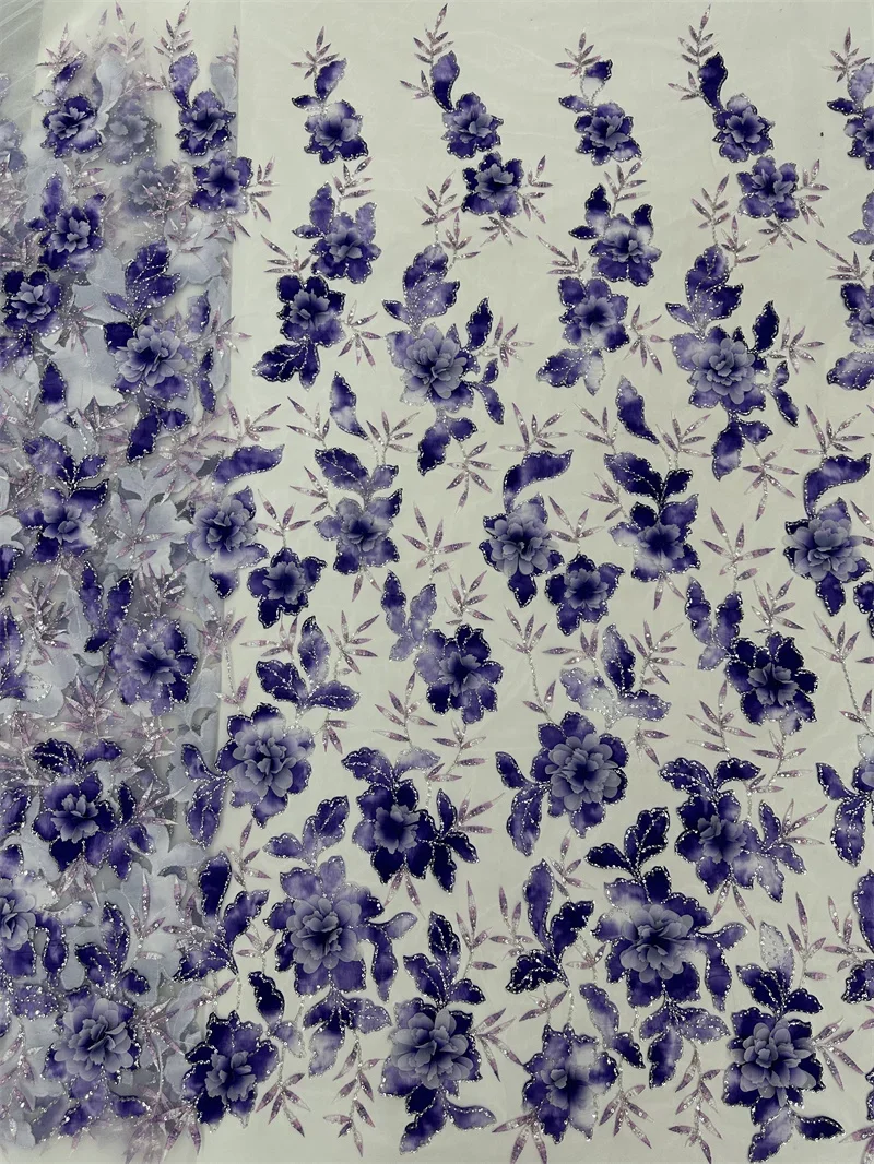 Африканская Тяжелая вышитая бисером Тюлевая ткань французская 3D Цветочная