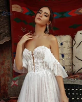 layout niceb one shoulder wedding dresses side split a line sleeveless lace appliques tulle belt bridal gowns mariee 2022