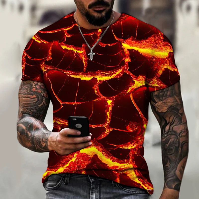 

Volcano Molten Earth Crack 3D Printing New Summer Men's T-shirt Fashion Street Harajuku Oversized Short-sleeved Shirt O-neck 6XL