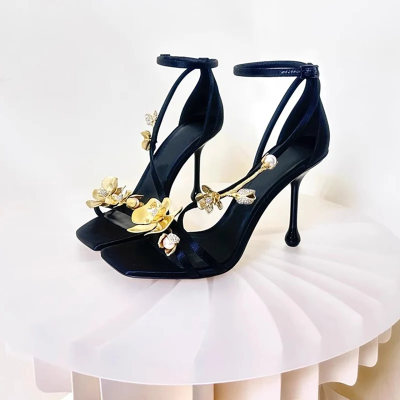 Новые элегантные сандалии с ремешком на щиколотке в виде золотой орхидеи женские