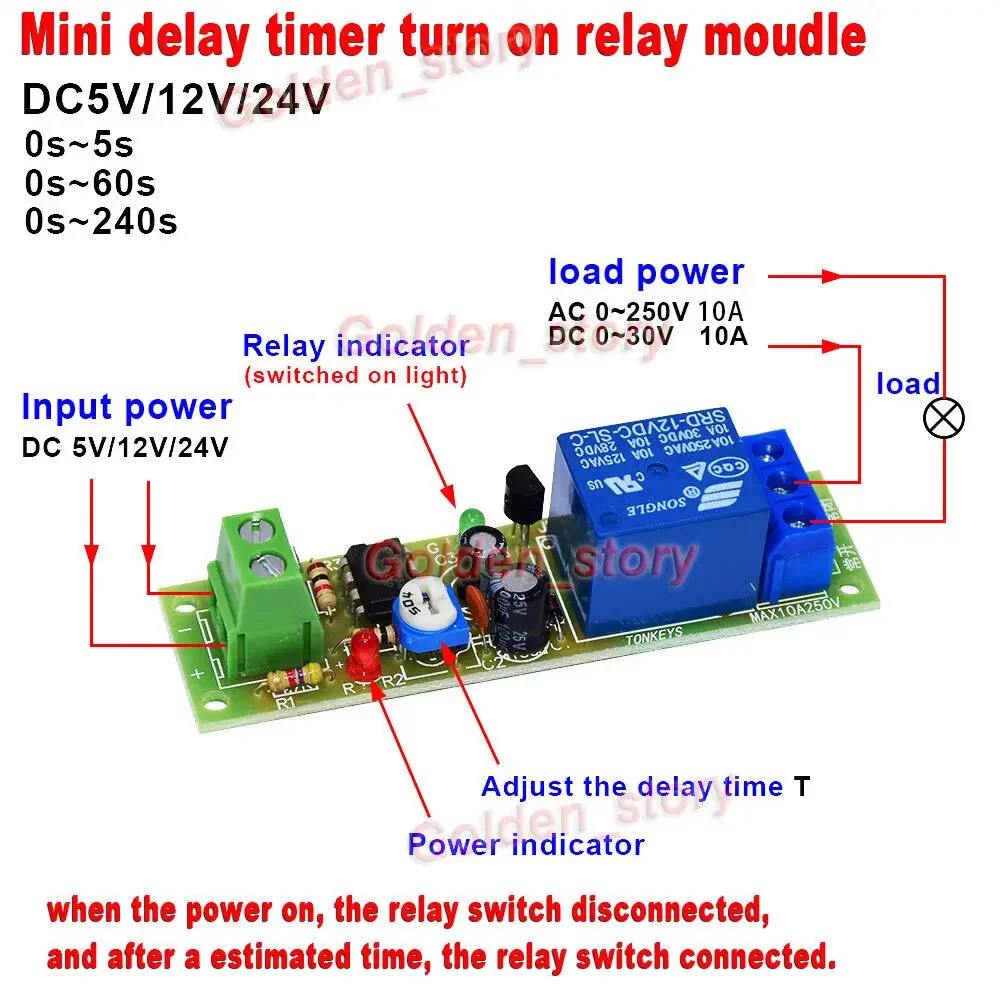 

NE555 DC 5V 12V 24V Adjustable Time Trigger unlimited Cycle Timer Delay Turn On OFF Relay Switch Module Control