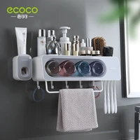ecoco newest wall mount toothbrush cup holder multi functional bathroom accessories organizer rack with towel bar hooks