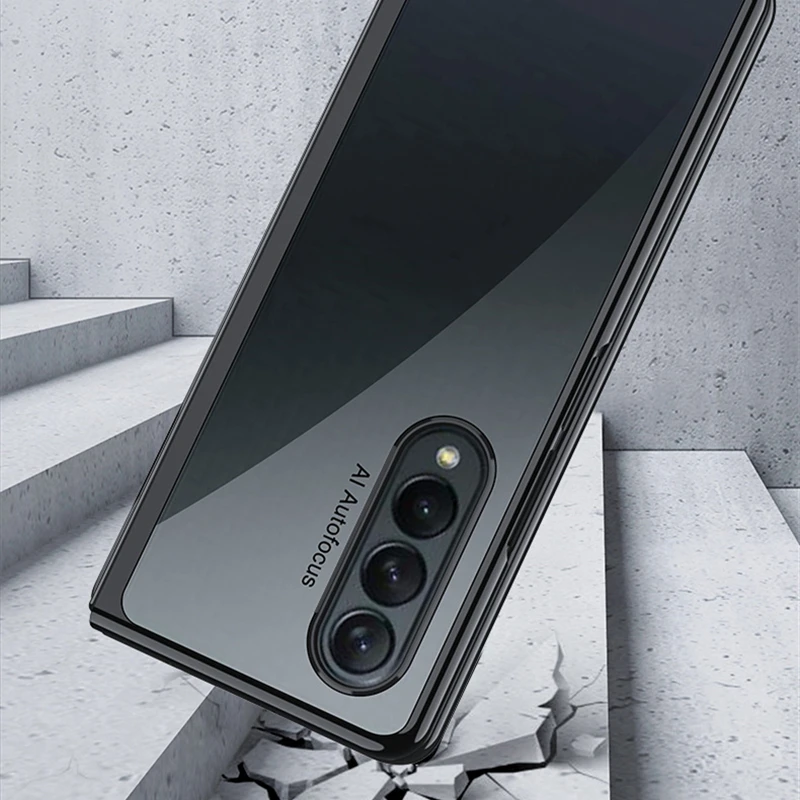 Plating Frame Clear Case for Samsung Galaxy Z Fold 4 5G Transparent Hard PC Back Shockproof Cover