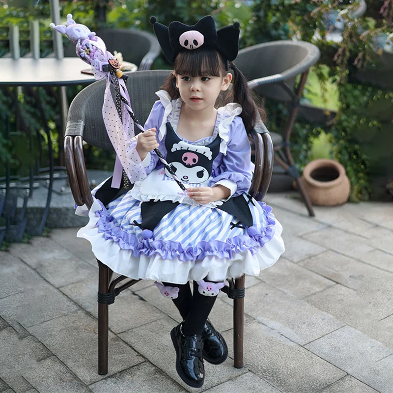 

Kawaii Sanrios Anime Kuromi Autumn Kids Lolita Dress Wedding Party Princess Dress Fairy Vestidos Cosplay Girl Children Clothing