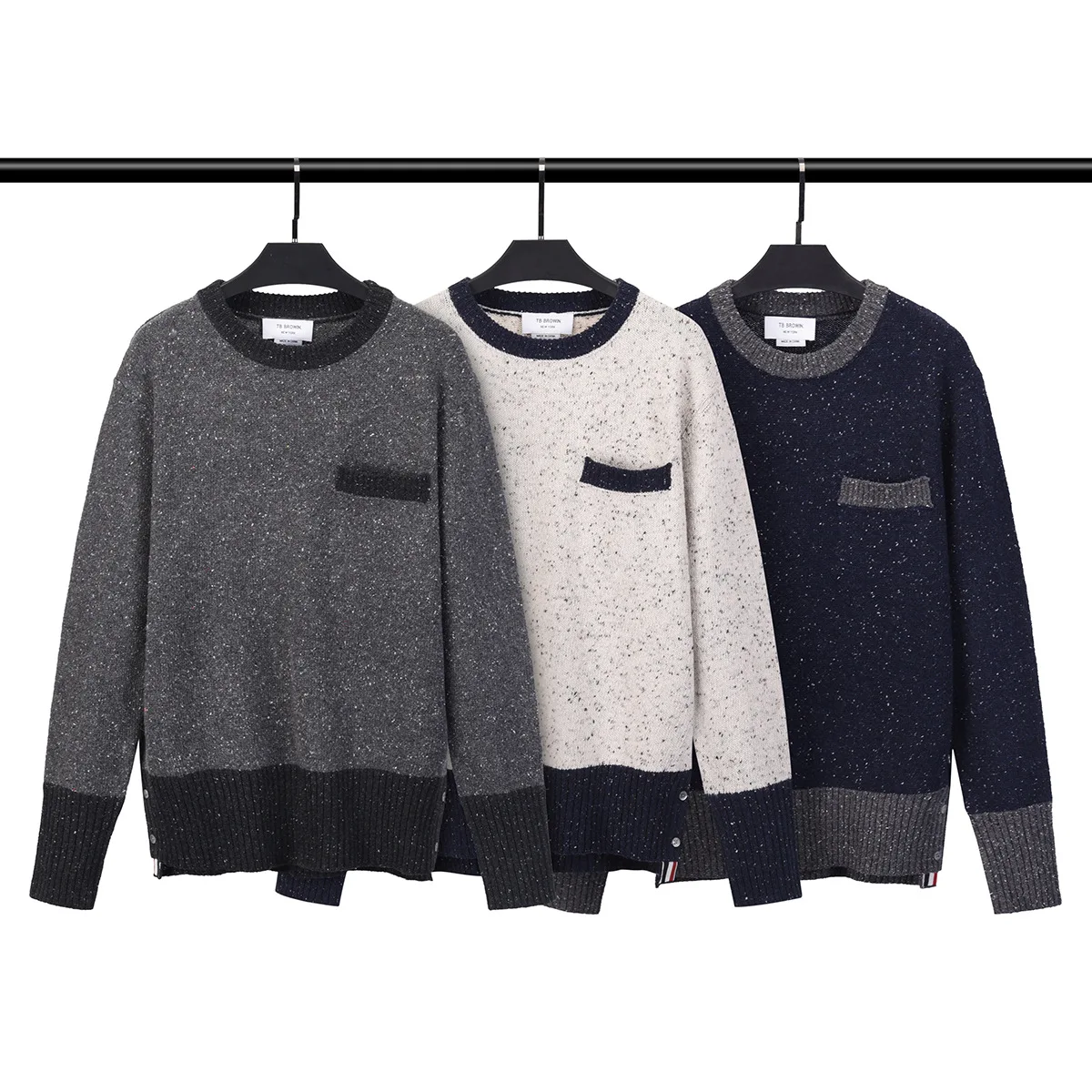 

Женский шерстяной свитер TB BROWIN с круглым вырезом и длинными рукавами, футболка с карманами, корейский дизайн, Мужской Топ, теплая зимняя оде...
