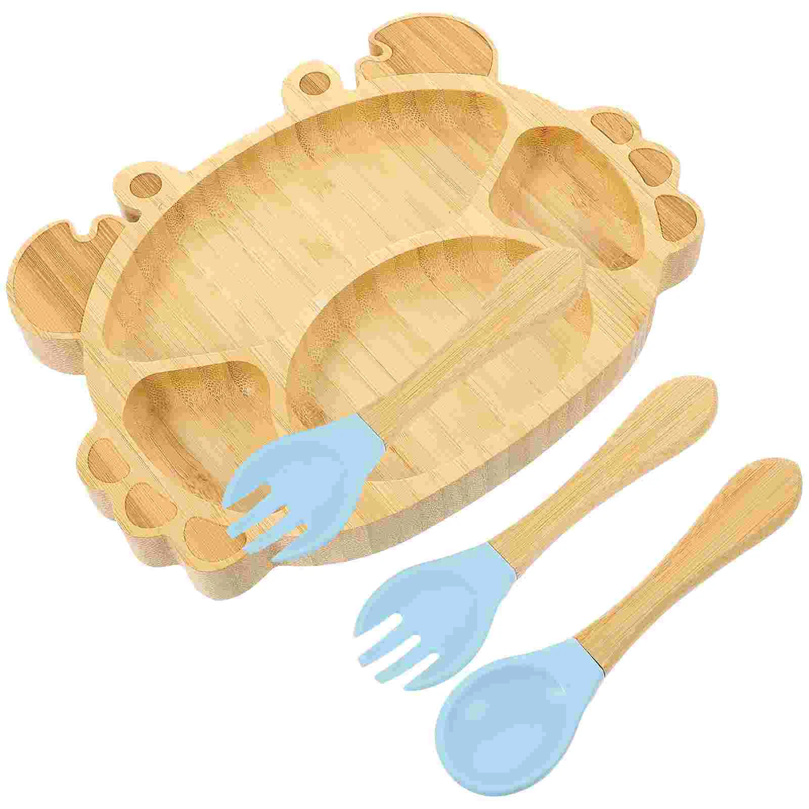 

Wooden Cutlery Bamboo Plate Baby Cute Suction Plates Appliance Spoon Fork Kids Toddler