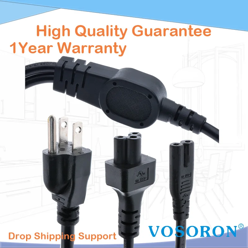 18AWG US NEMA 5-15P 3-контактный к IEC 320 C5 + C7 двойной выход Y-образный разветвитель шнур питания 45 см