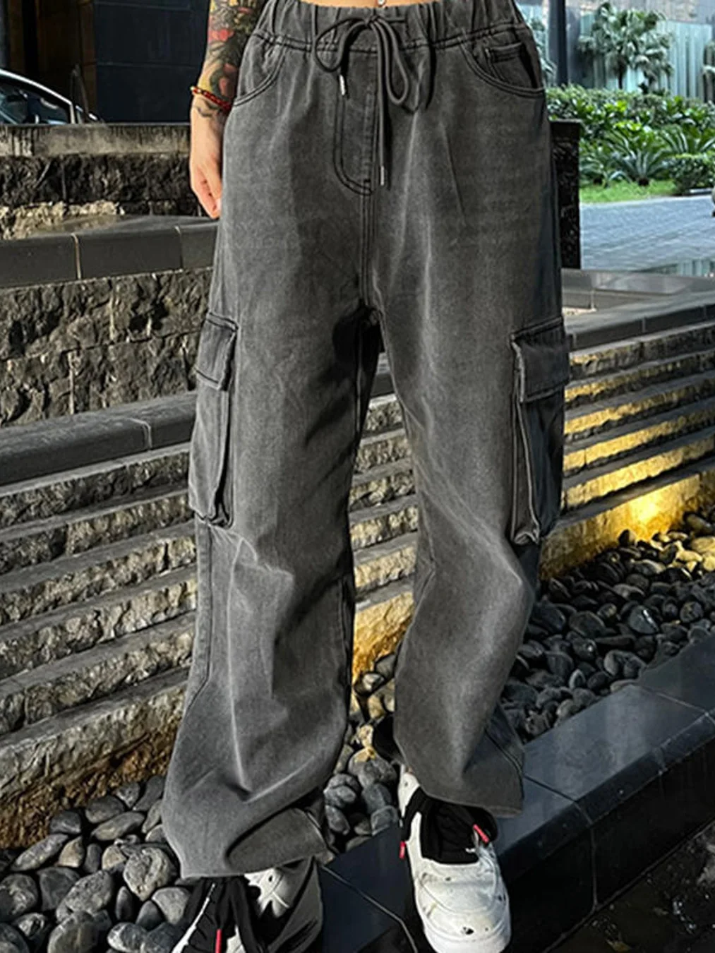 Fashion Women's Jeans Casual Straight Cargo Jeans Vintage BF Denim Harajuku Streetwear High Waist Baggy Pocket Trousers